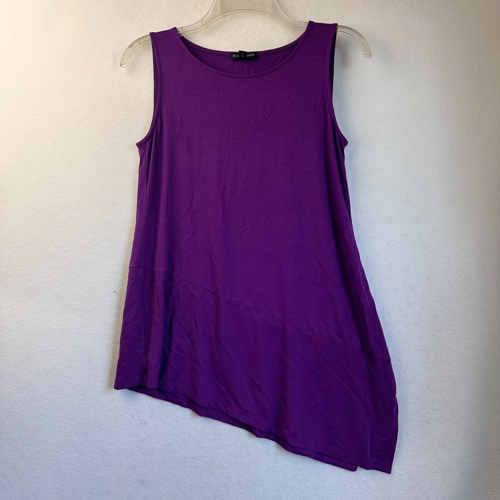 Eileen Fisher Purple Asymmetrical Hem Sleeveless Tunic Top XS Viscose Lycra
